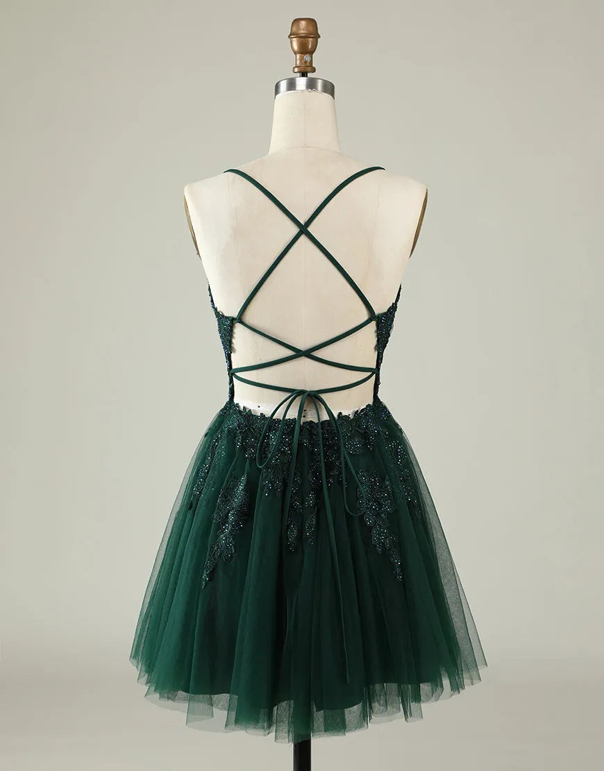 DingJiDress Cute Spaghetti Straps Corset Back Blush Tulle Dress With Appliques