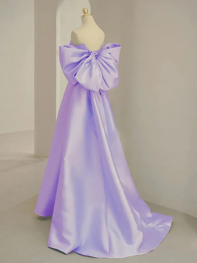 A-Line Sweetheart Neck Satin Purple Long Prom Dress Purple Evening Dress