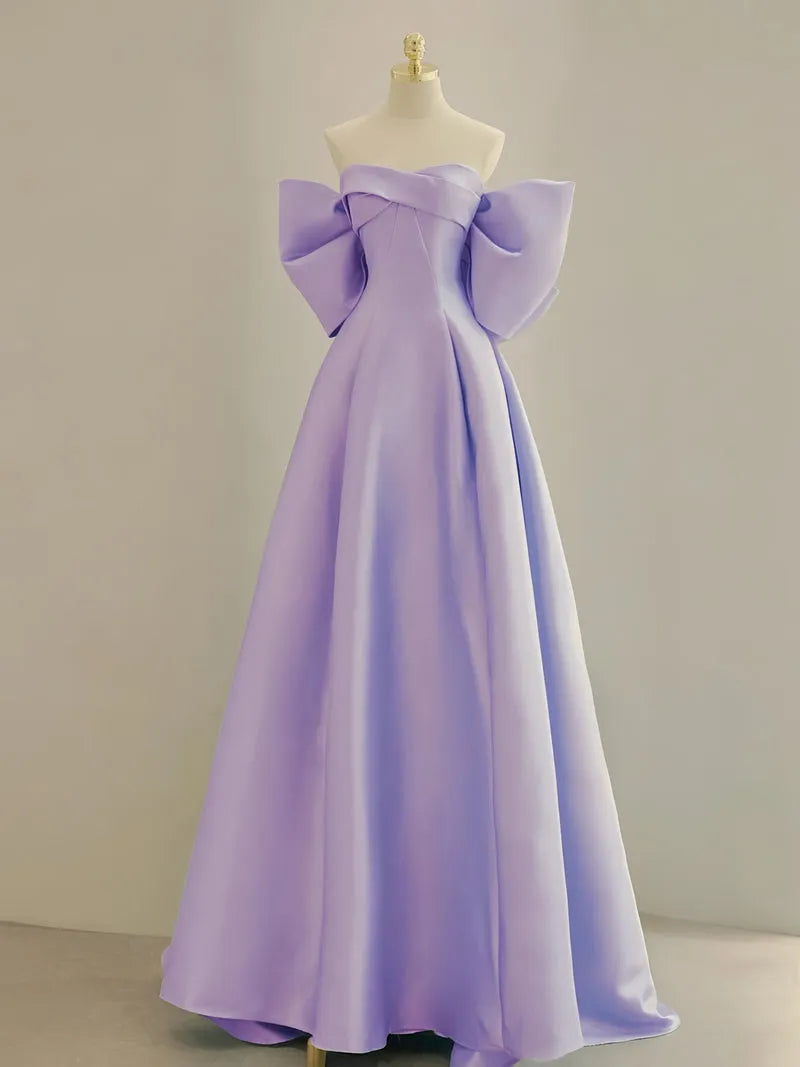 A-Line Sweetheart Neck Satin Purple Long Prom Dress Purple Evening Dress