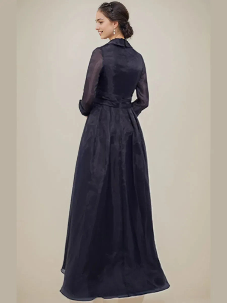 A-Line V-Neck 3/4 Sleeves Floor-Length Mother Of The Bride Dresses with Appliques Side Slit