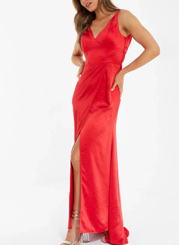DingJiDress Sheath/Column V-Neck Floor-Length Long Bridesmaid Dresses With Split Side