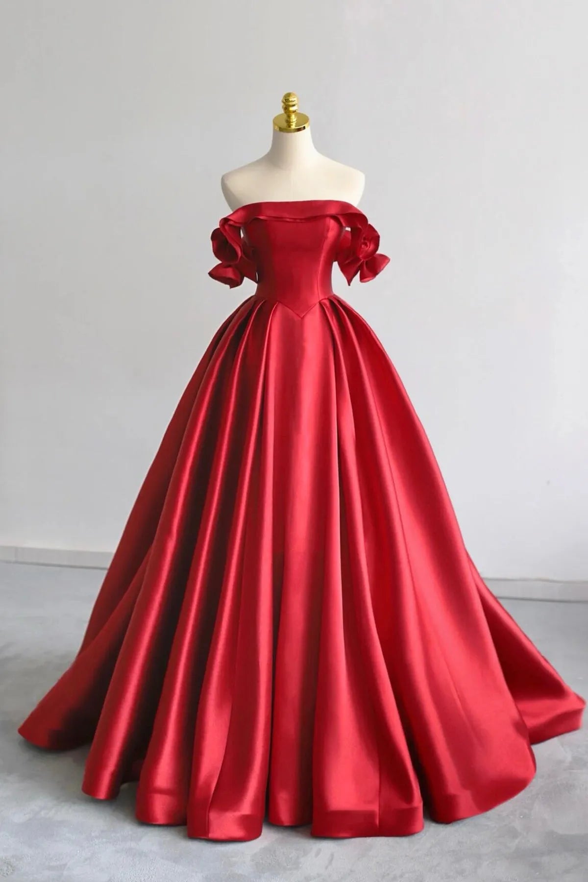 A-Line Satin Long Prom Dress Elegant Off the Shoulder Evening Party Dress