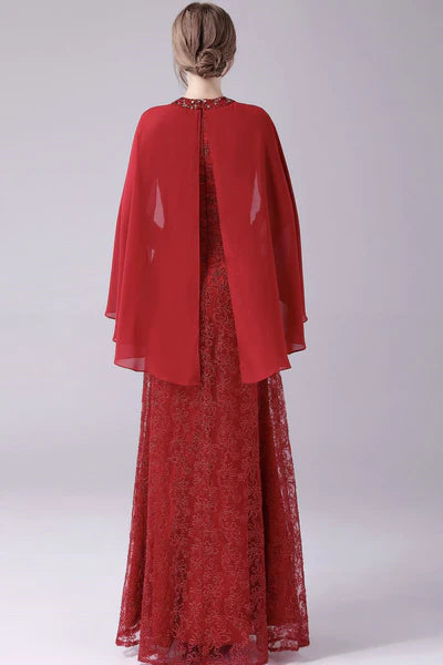 A-Line ankle-length high collar beaded mother's dress