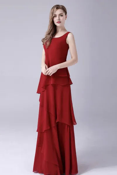 A-Line sleeveless jewel floor length backless mother's dress