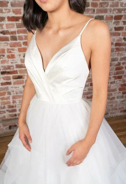 DingJiDress Wedding Dresses A line V Neck Straps Prom Dresses With Ruffles