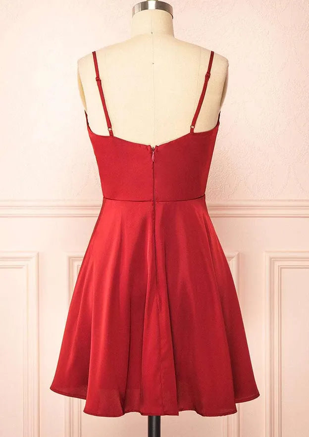 A-line Cowl Neck Sleeveless Short/Mini Charmeuse Homecoming Dress with Pleated