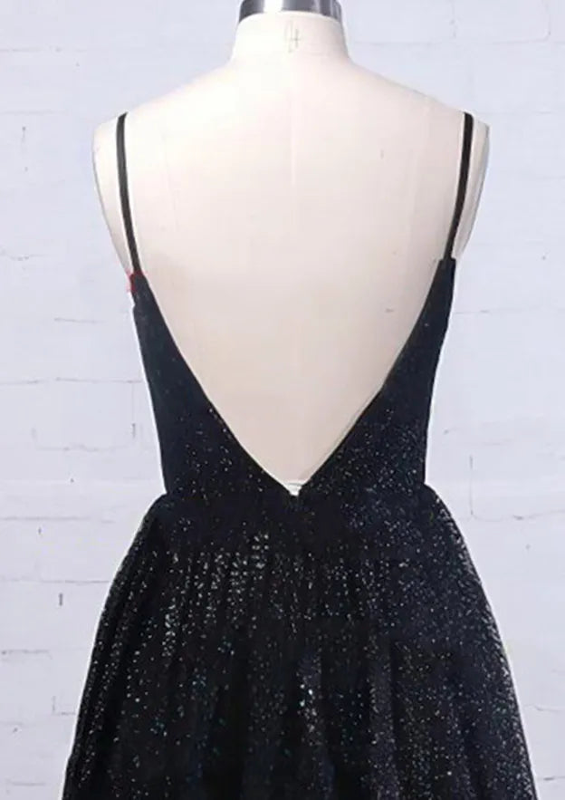 A-line V Neck Sleeveless Metallic Yarn Long/Floor-Length Prom Dress With Split Pockets Sequins