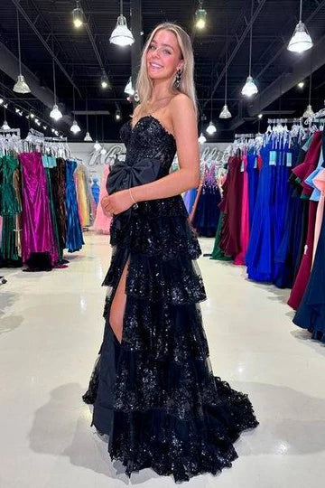 Glamorous Mermaid Strapless Bow Black Floor-Length Prom Dress