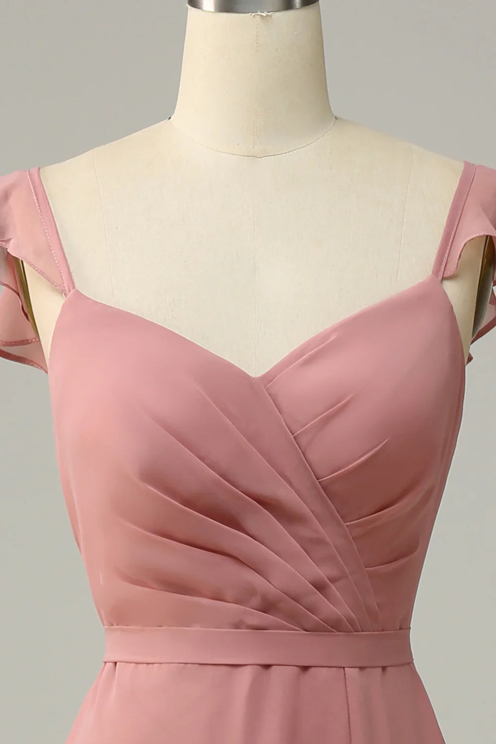 DingJiDress Dusty Rose A Line Ruffles Long Bridesmaid Dress With Slit