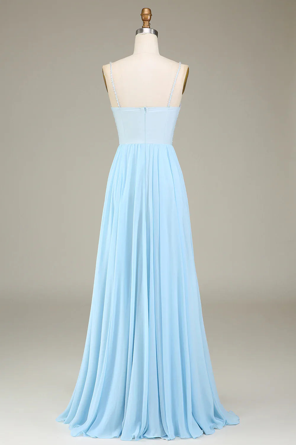DingJiDress Elegant Prom Dresses Sky Blue A-Line Chiffon Long Bridesmaid Dress With Beading