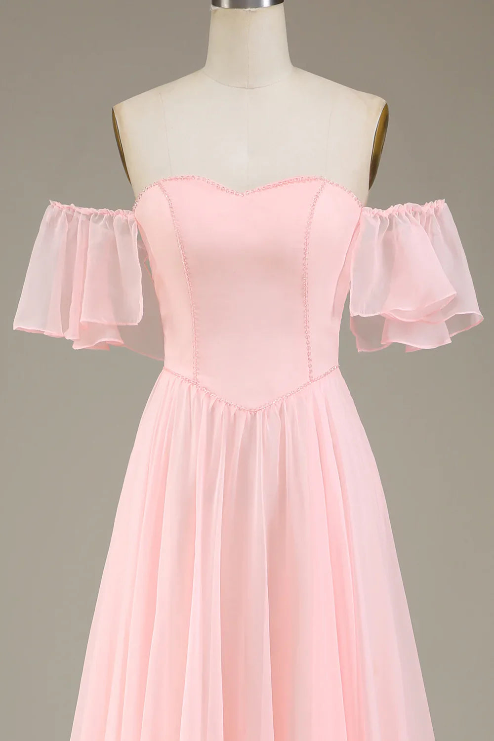 DingJiDress Blush Pink Prom Dresses A-Line Off the Shoulder Long Bridesmaid Dress