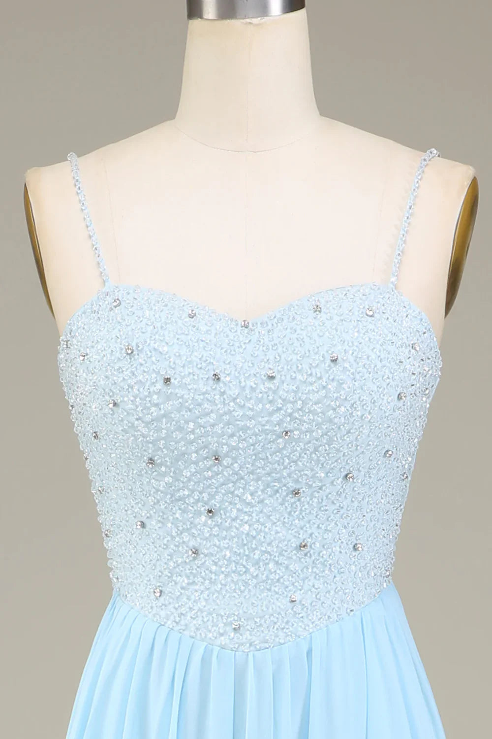 DingJiDress Elegant Prom Dresses Sky Blue A-Line Chiffon Long Bridesmaid Dress With Beading