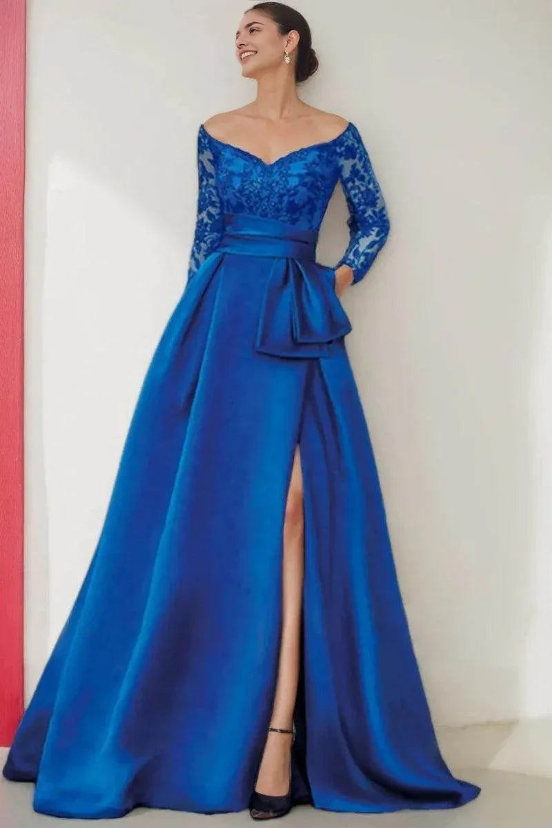 A Line Off the Shoulder 3/4 Length Sleeves Floor Length Mother Dresses