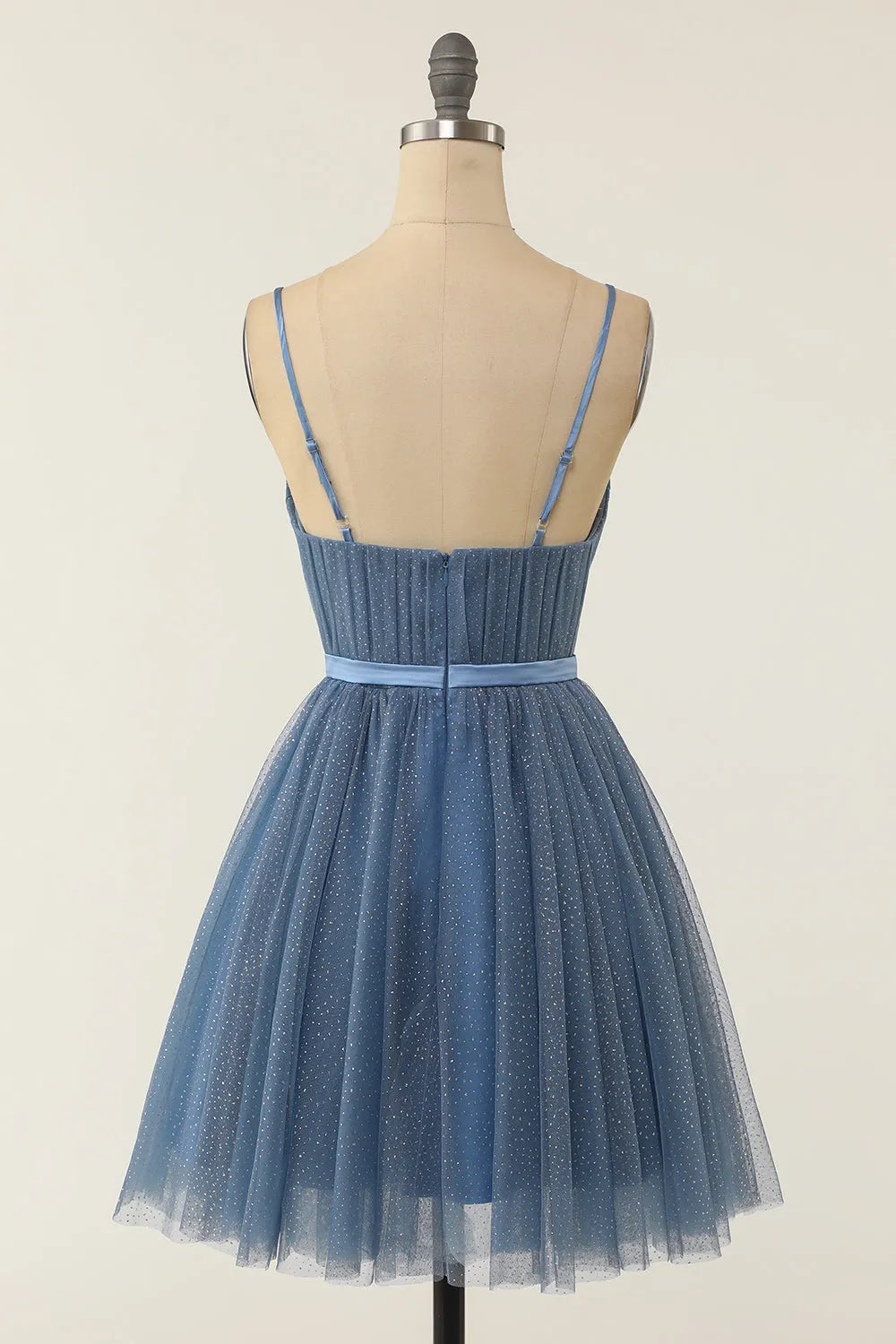 A Line Spaghetti Straps Blue Grey Short Homecoming Dress