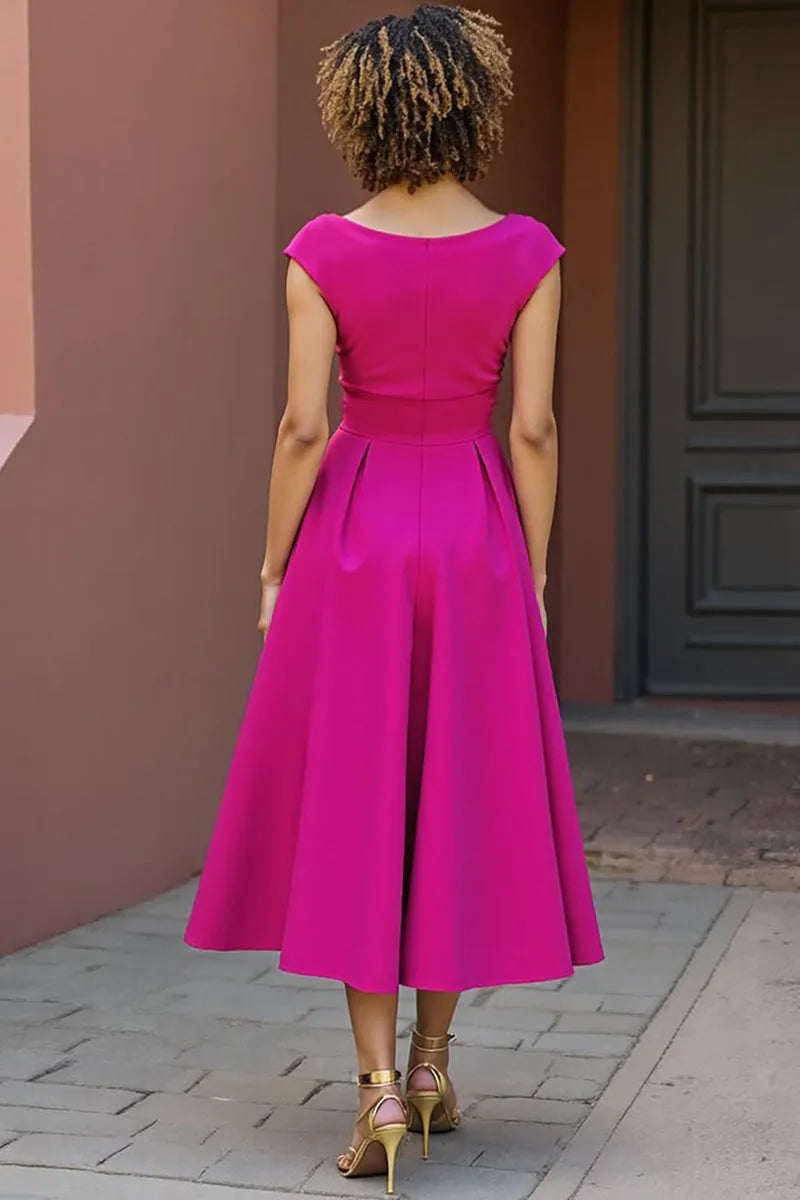 A Line V-Neck Satin Mother of the Bride Dress