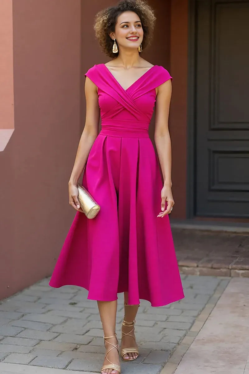 A Line V-Neck Satin Mother of the Bride Dress