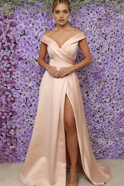 Alluring Off-the-Shoulder Prom Dresses Side Slit Sleeveless Evening Dresses ?