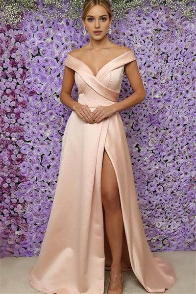 Alluring Off-the-Shoulder Prom Dresses Side Slit Sleeveless Evening Dresses