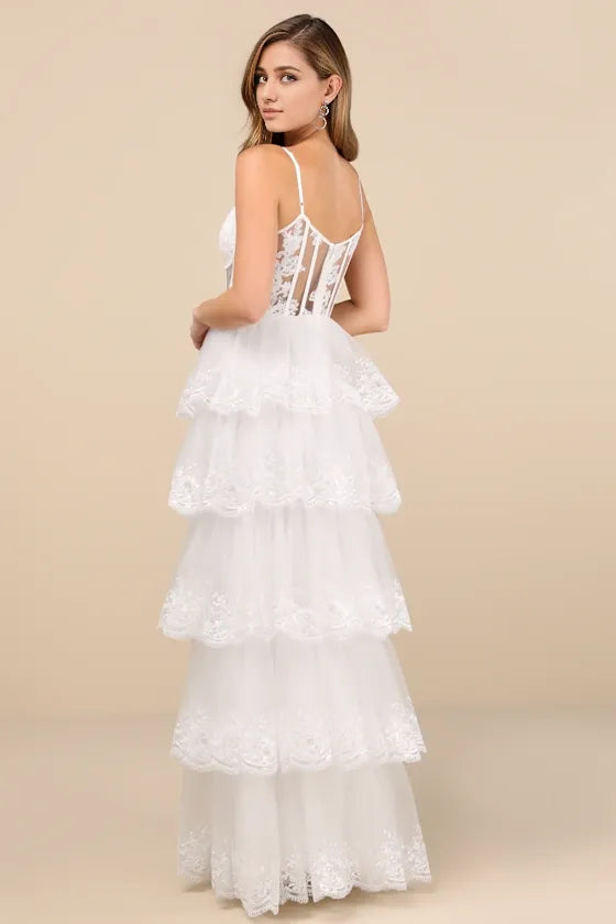 Alluring Sensation Black Tulle Embroidered Tiered Evening Dresses