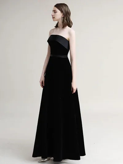 Amazing Evening Dress A-Line Strapless Velour Floor-Length Sash evening dress