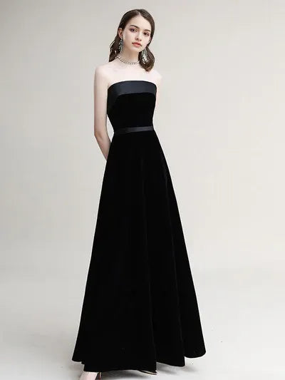 Amazing Evening Dress A-Line Strapless Velour Floor-Length Sash evening dress