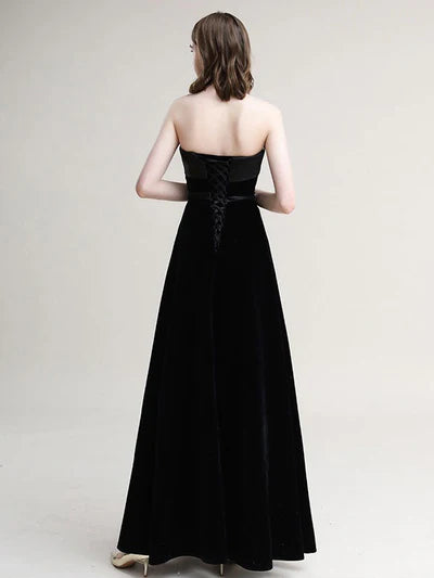 Amazing Evening Dress A-Line Strapless Velour Floor-Length Sash evening dress