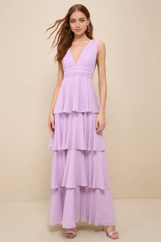 Amazing Evening Lavender Tiered Evening Dresses