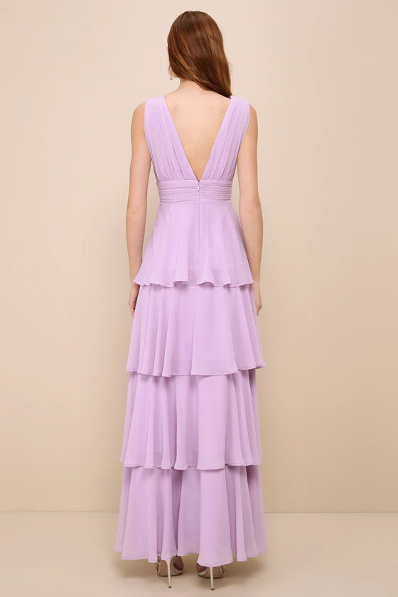 Amazing Evening Lavender Tiered Evening Dresses