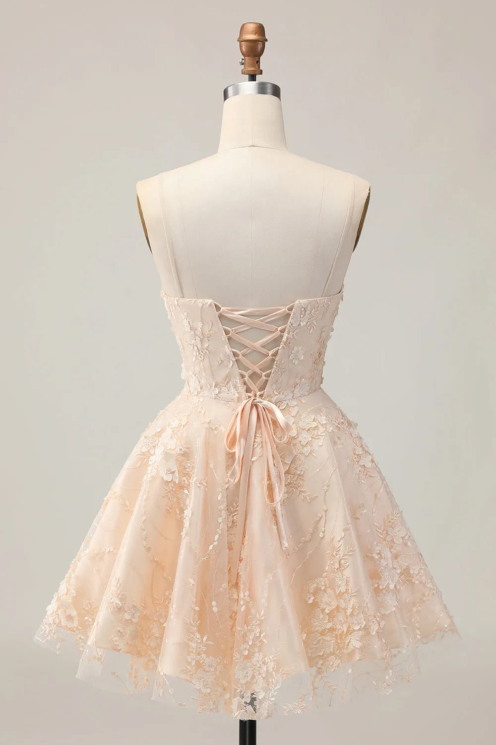 Apricot Floral A Line Spaghetti Straps Short Homecoming Dress