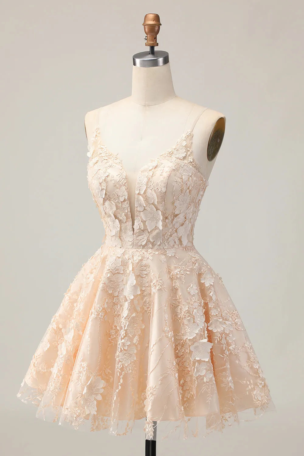Apricot Floral A Line Spaghetti Straps Short Homecoming Dress