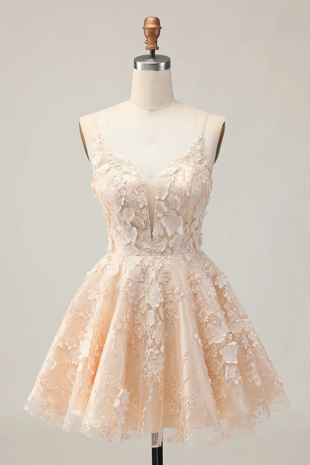 Apricot Floral A Line Spaghetti Straps Short Homecoming Dress