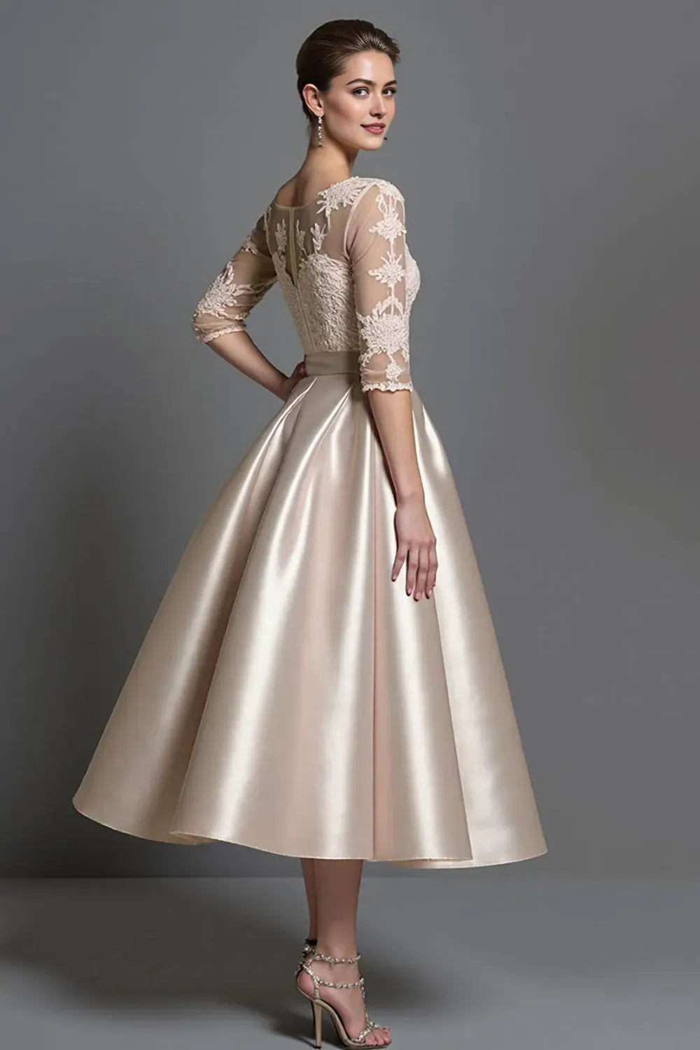 Apricot Satin A Line Mother Of The Bride Dress With Appliques