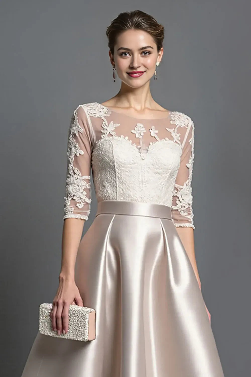 Apricot Satin A Line Mother Of The Bride Dress With Appliques