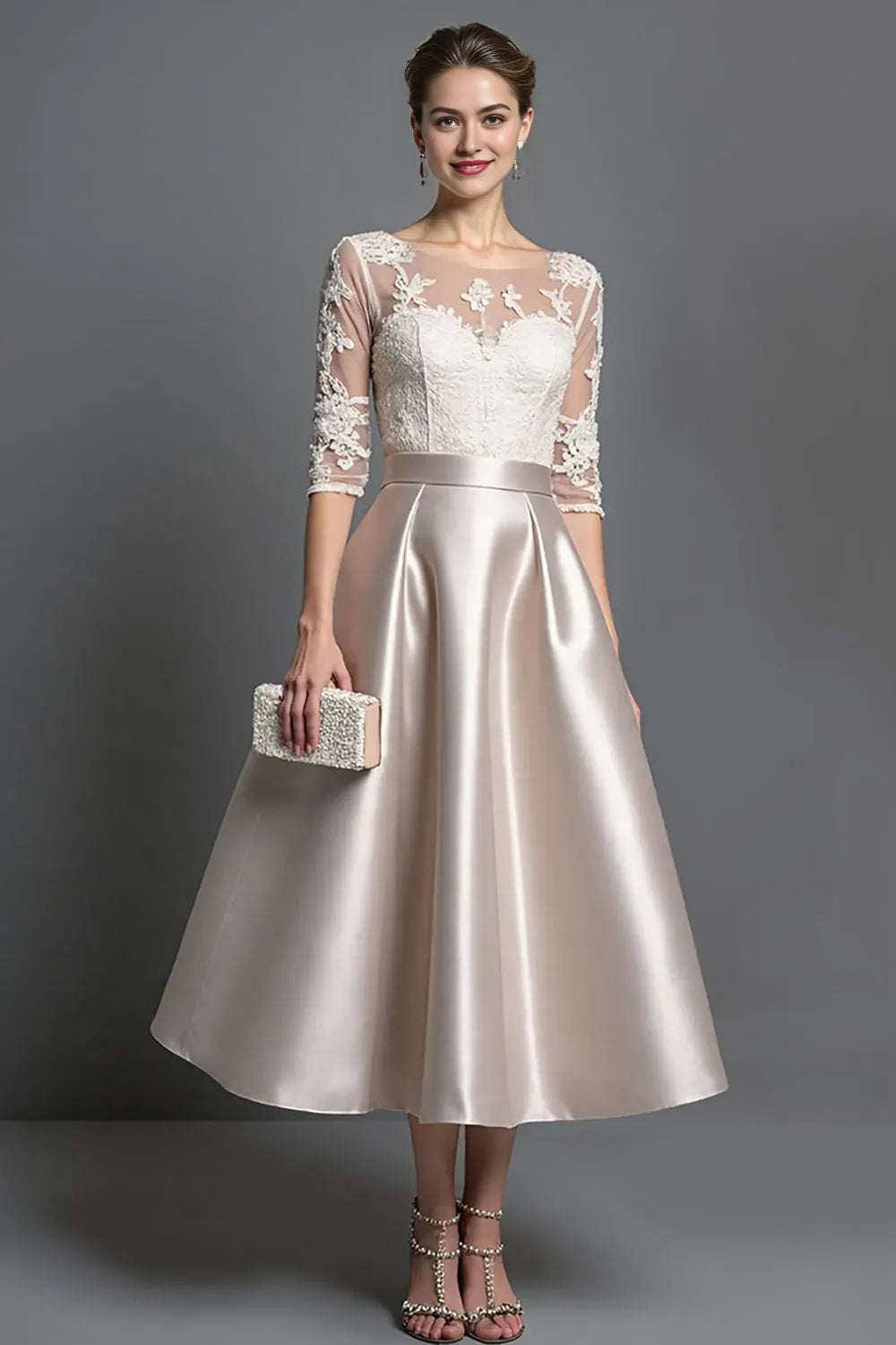Apricot Satin A Line Mother Of The Bride Dress With Appliques