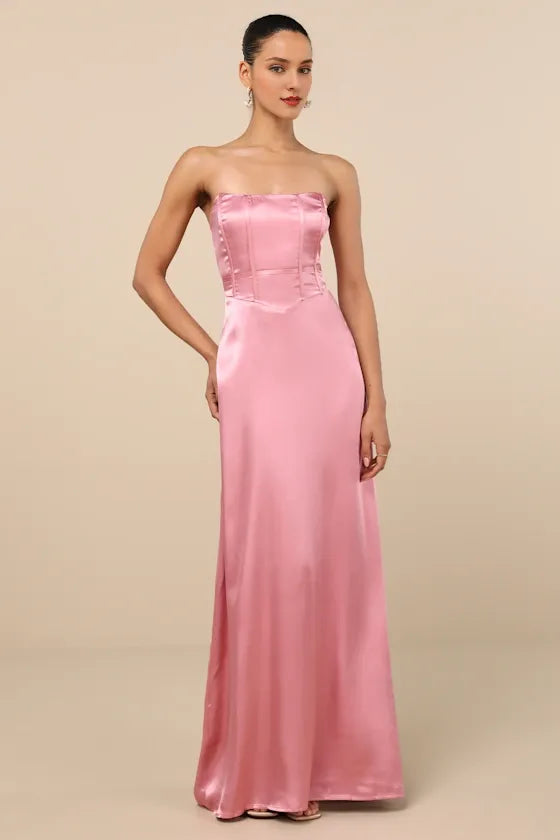 Aqua Blue Satin Strapless Evening Dresses