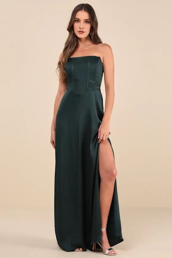Aqua Blue Satin Strapless Evening Dresses