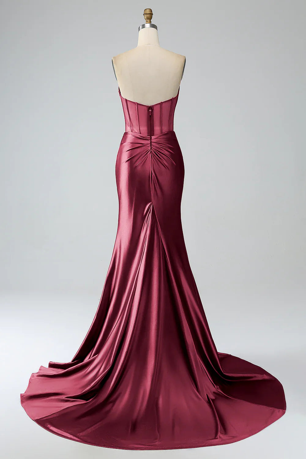 DingJiDress Blush Pink Mermaid Strapless Pleated Corset Long Prom Dress with Slit