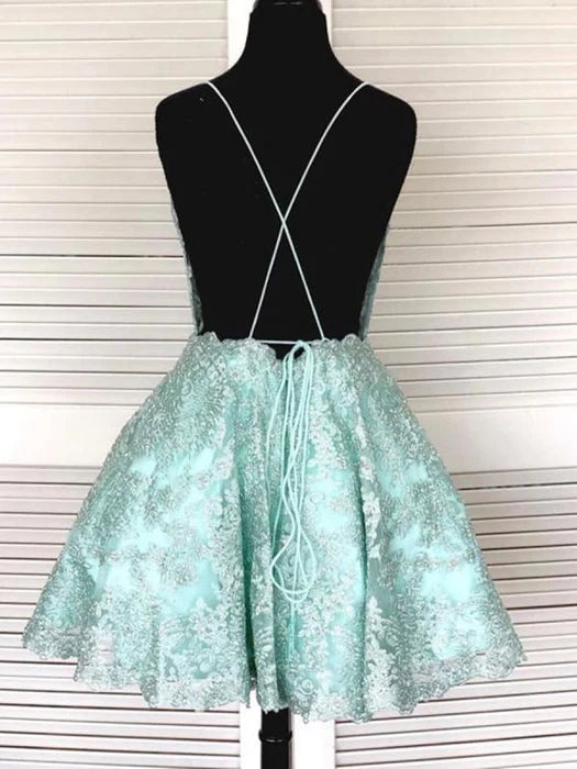 Backless Short Light Blue Lace Prom Dress Sky Blue Lace Formal Graduation Lace Homecoming Dresses
