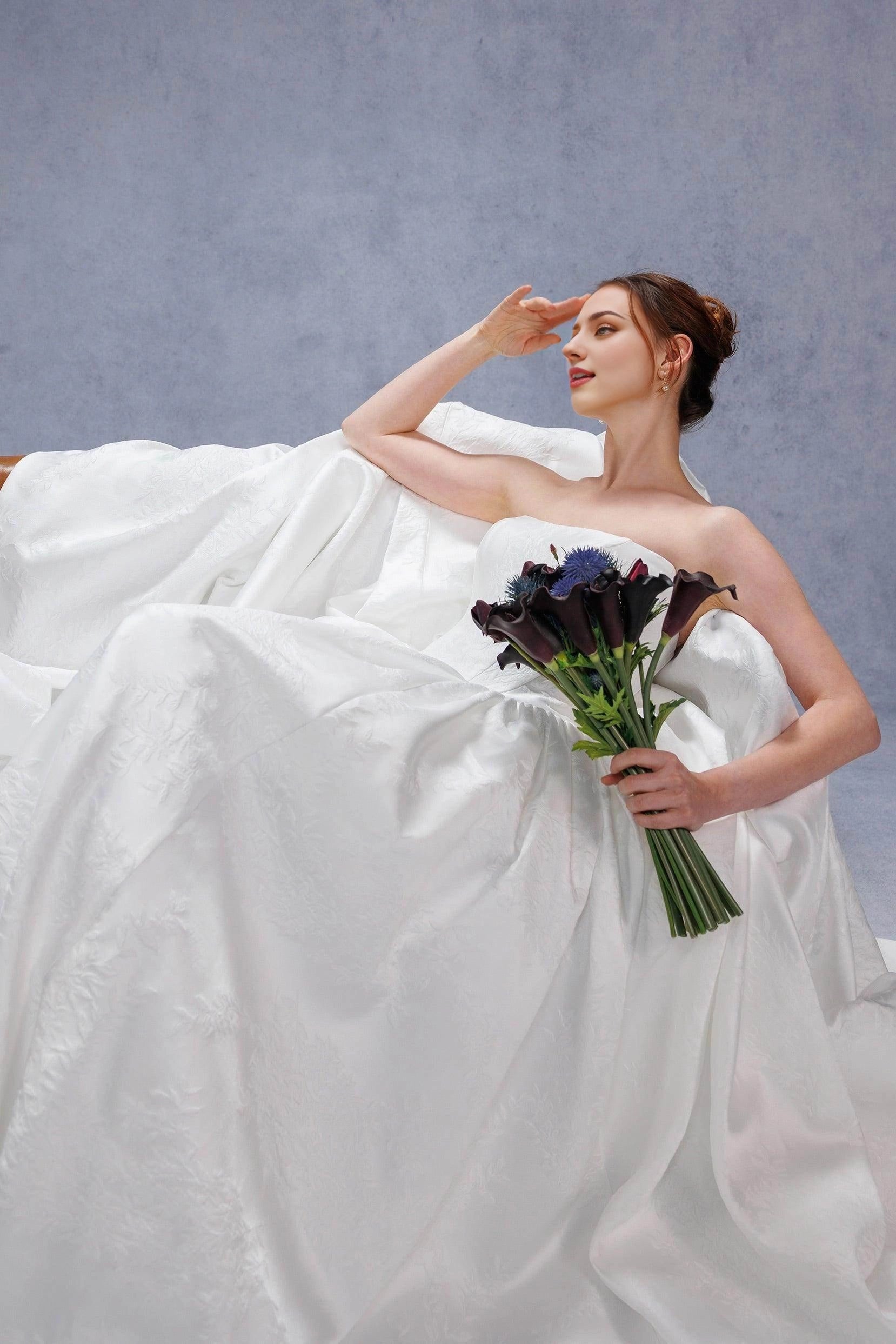 Ball Gown Court Train Jacquard Satin Wedding Dress