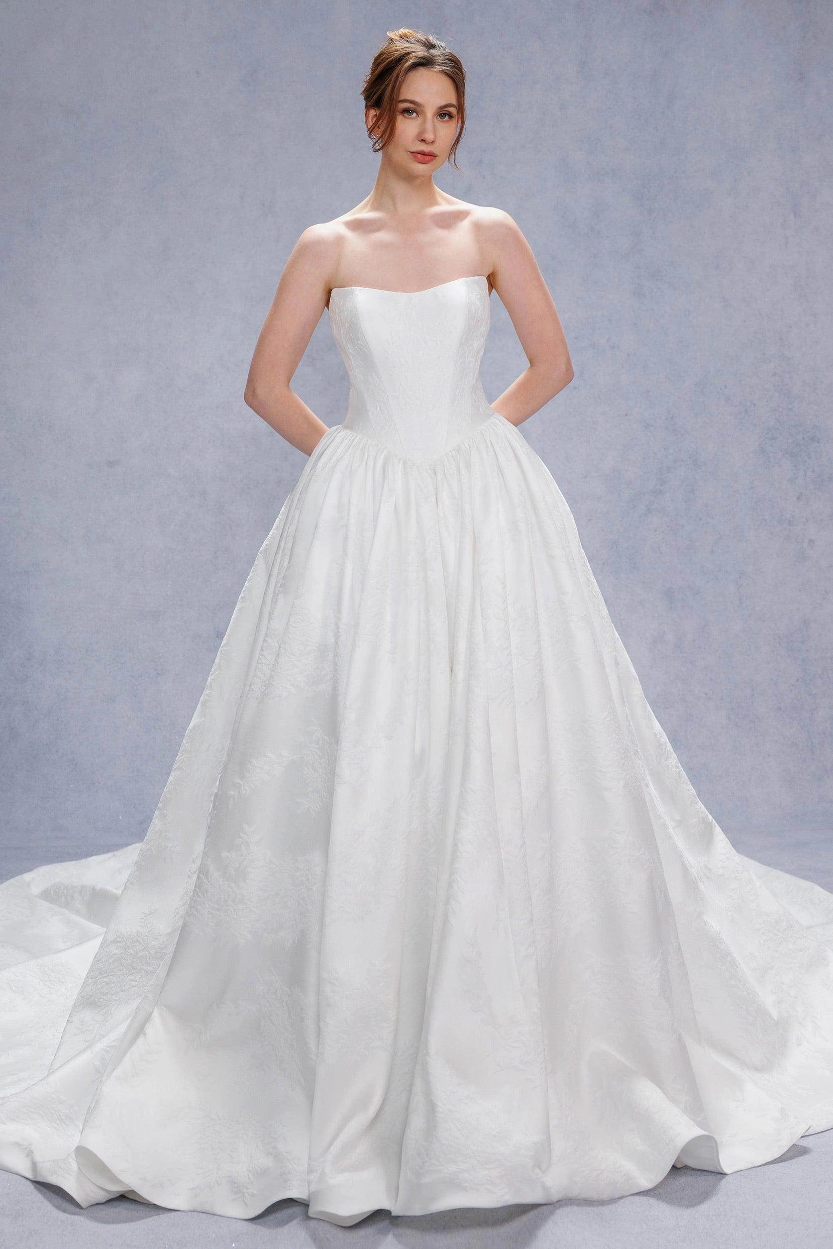 Ball Gown Court Train Jacquard Satin Wedding Dress