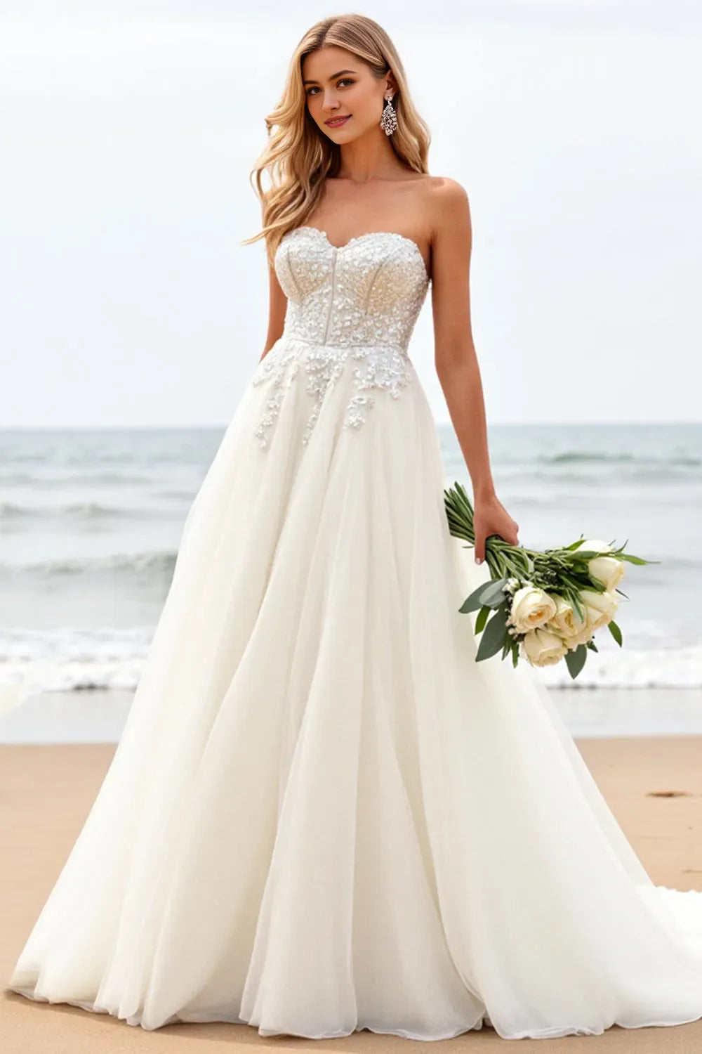 Ball Gown Strapless Sweep Train Long Wedding Dress