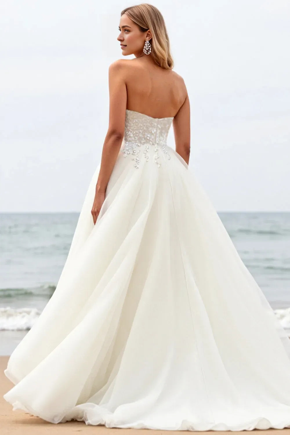 Ball Gown Strapless Sweep Train Long Wedding Dress