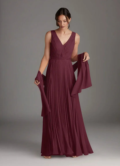 Beautiful Cabernet A-Line Mother of the Bride Dresses Sequins Chiffon with Sleeveless V - Neck Pleated Skirt and Matching Shawl