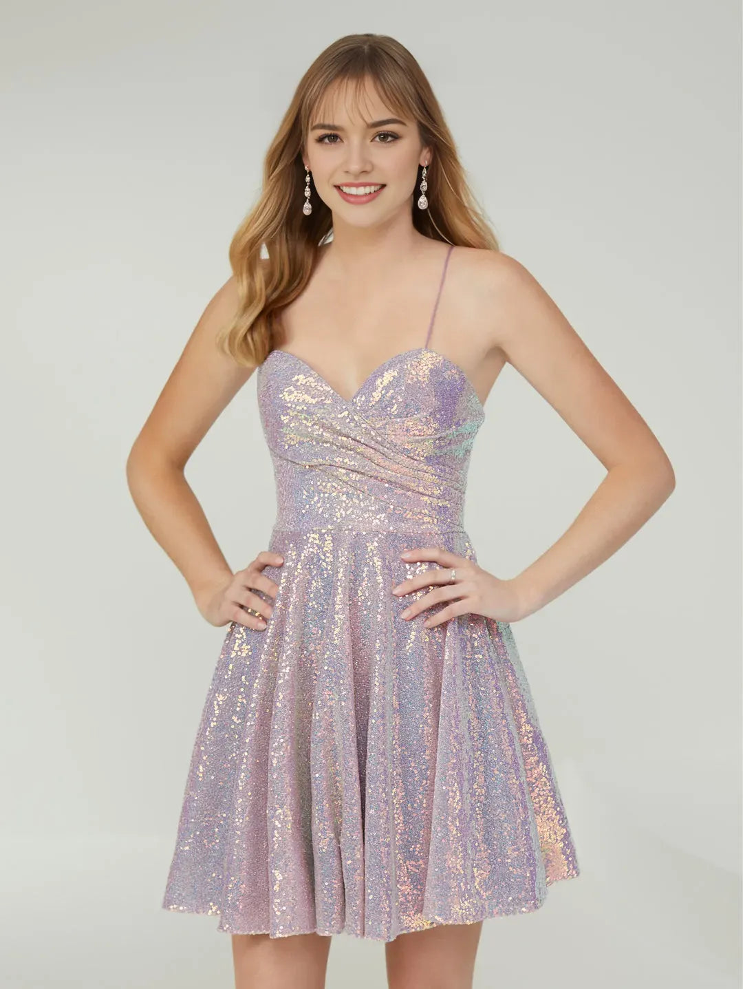 Beautiful Sequin Homecoming Dress with Spaghetti Straps Sweetheart Neckline Flared Skirt  for Prom Hot Sale