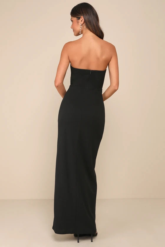 Black Asymmetrical Strapless Evening Dresses