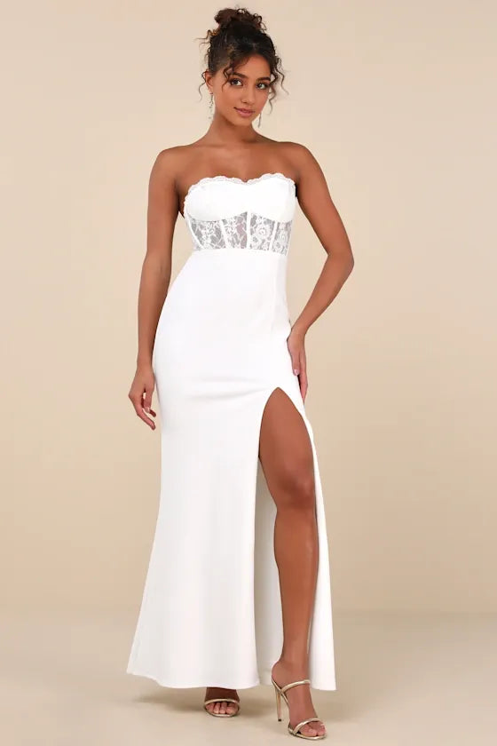 Black Lace Strapless Bustier Mermaid Evening Dresses