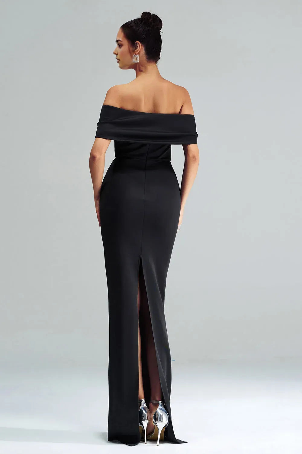 Black Mermaid Off the Shoulder Satin Long Evening Dresses