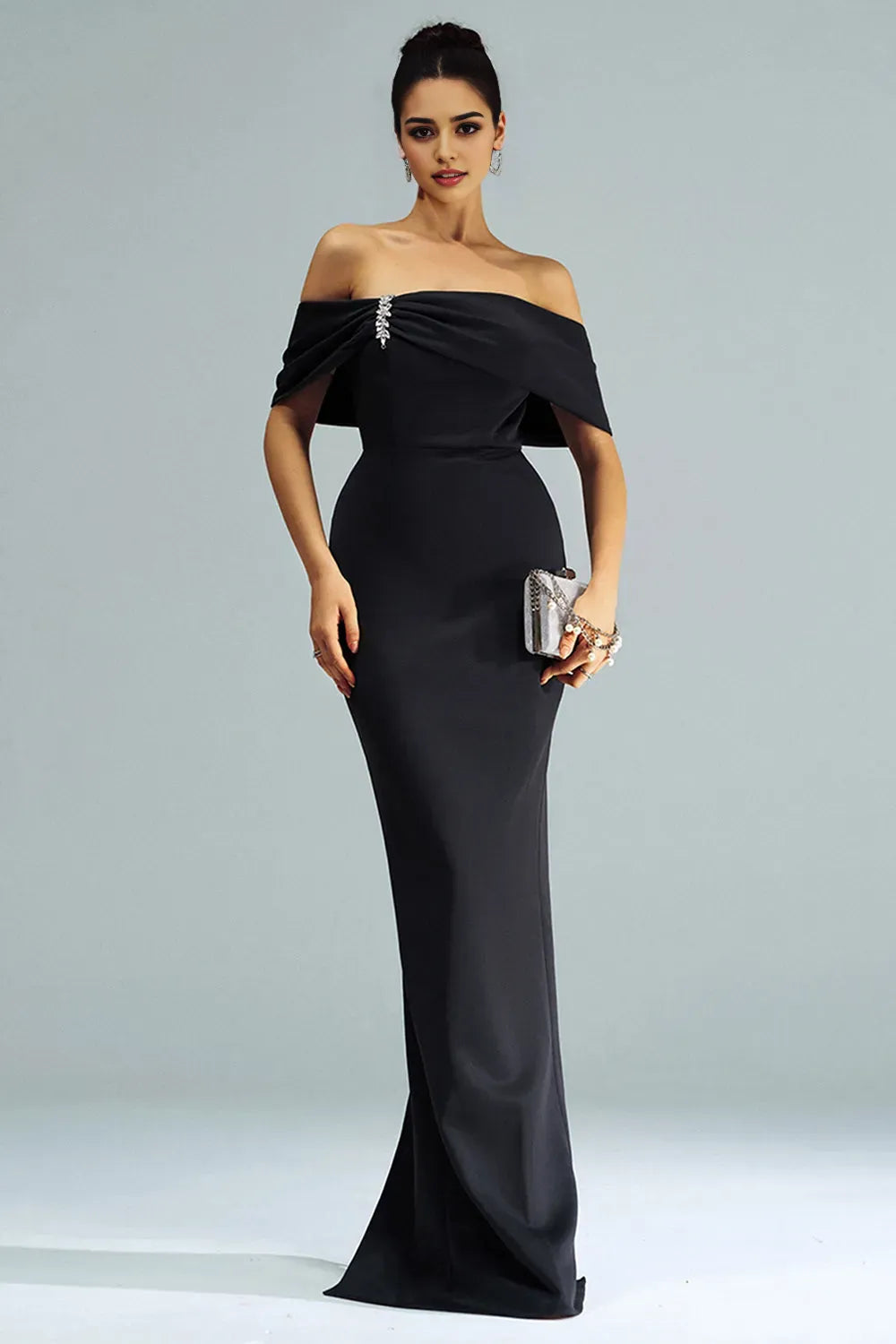 Black Mermaid Off the Shoulder Satin Long Evening Dresses