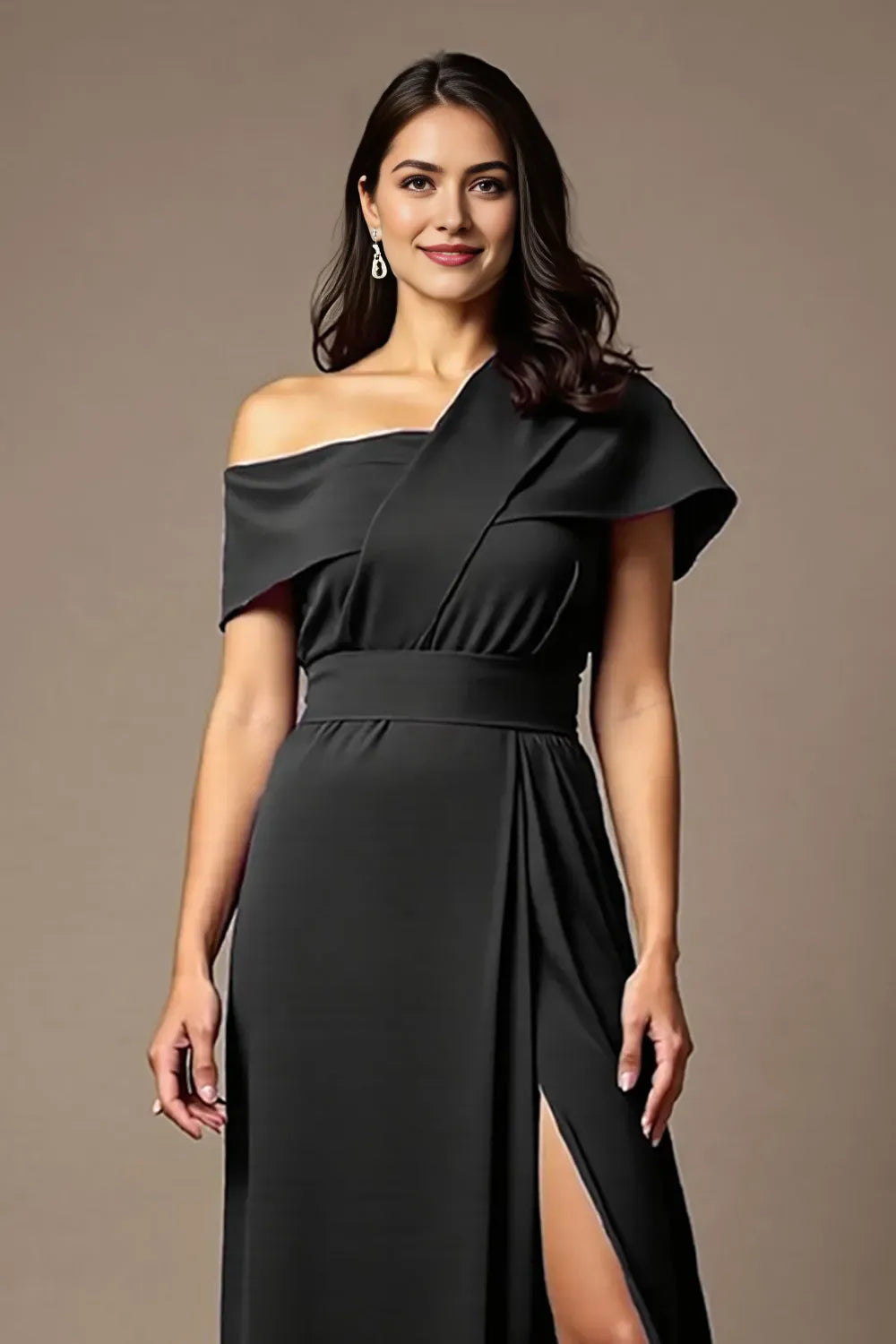 Black Off The Shoulder A Line Mother Of The Bride Dress With Slit