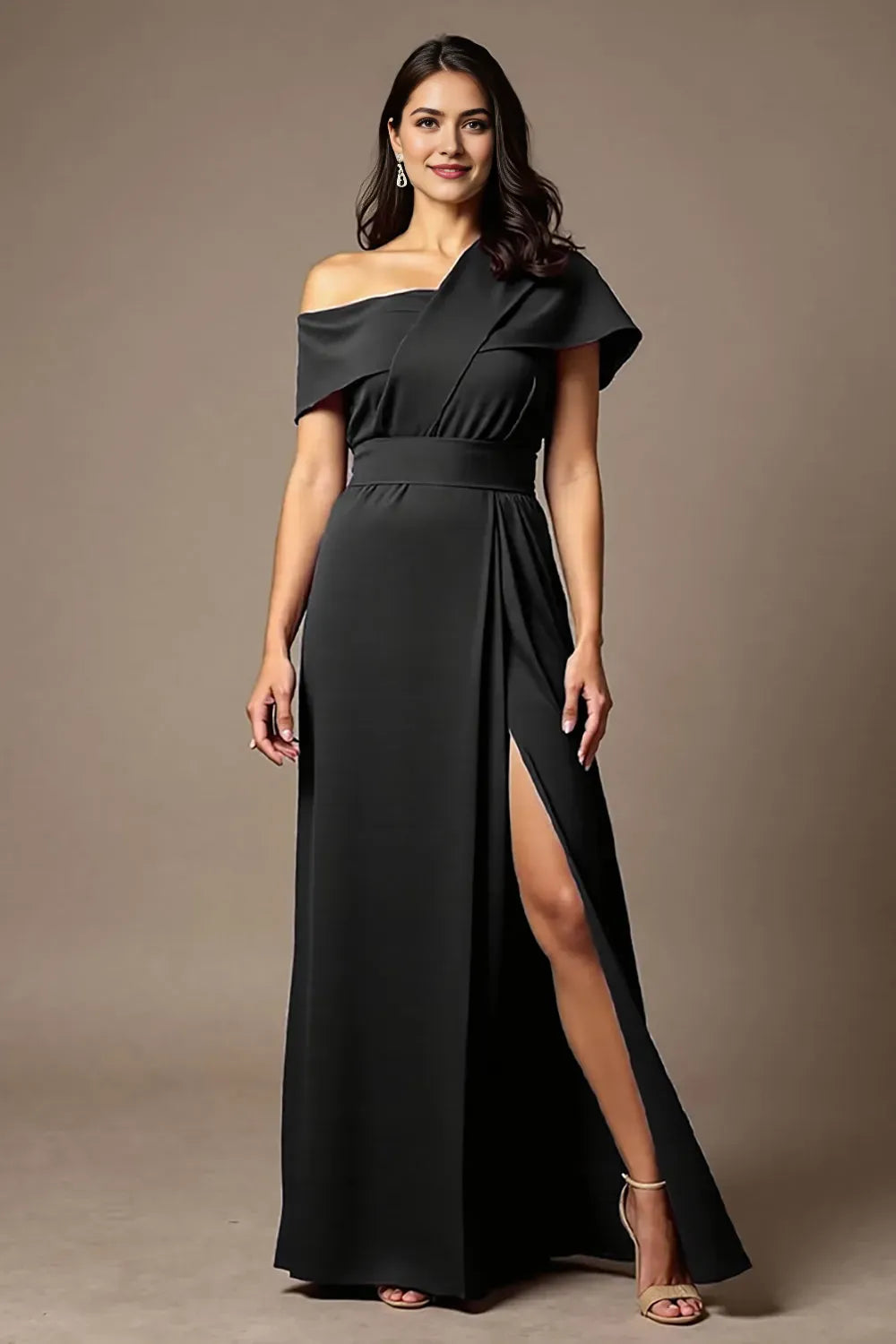 Black Off The Shoulder A Line Mother Of The Bride Dress With Slit